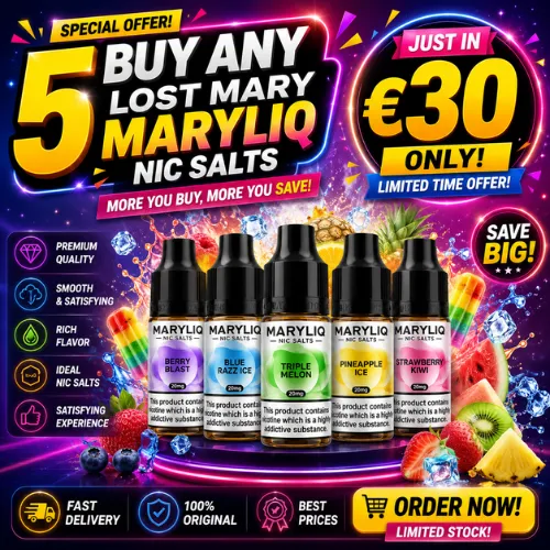 Buy any 5 Lost Mary MARYLIQ Nic Salts | Just in €25