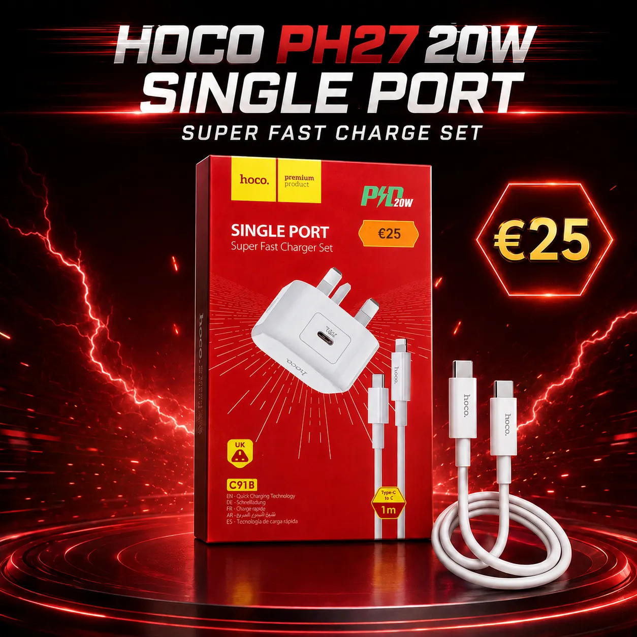 HOCO PH27 20W Single Port Super Fast Charger Set